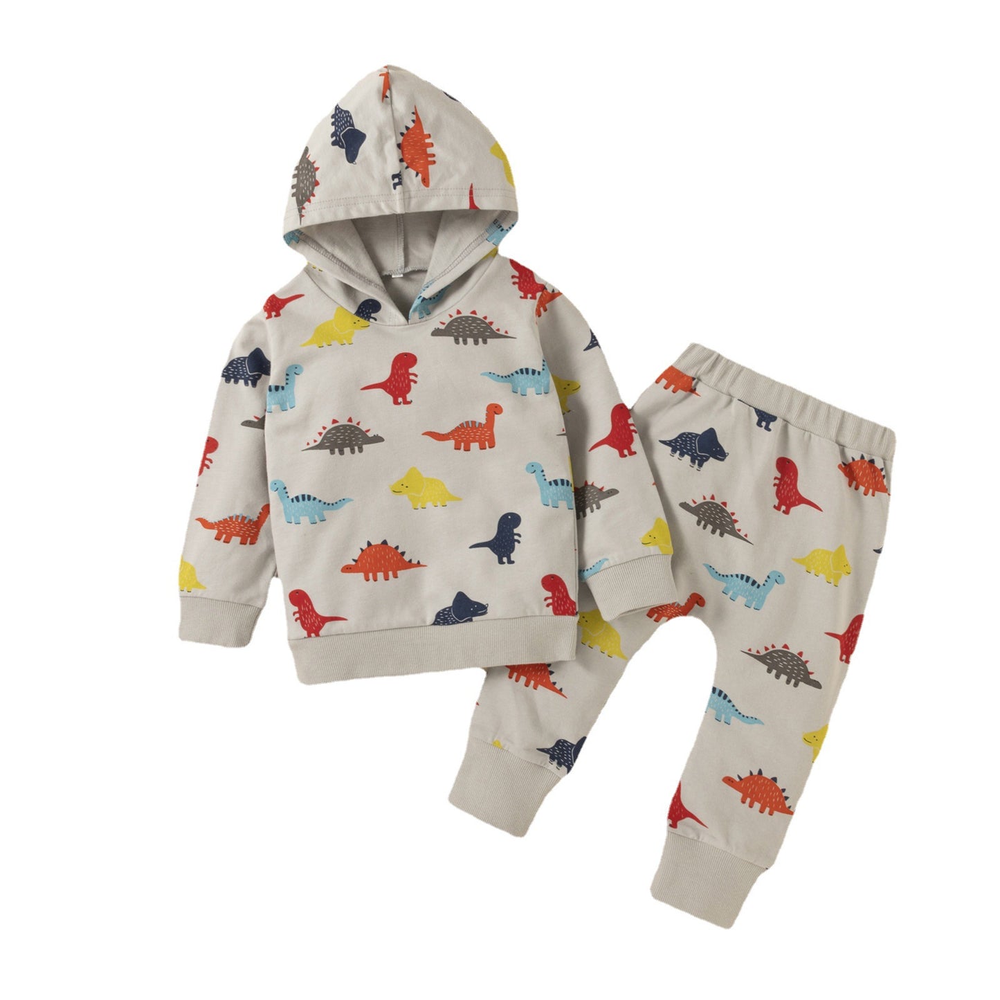 Boys Dinosaur Print Long-sleeved Trousers And Hooded Sweater Set