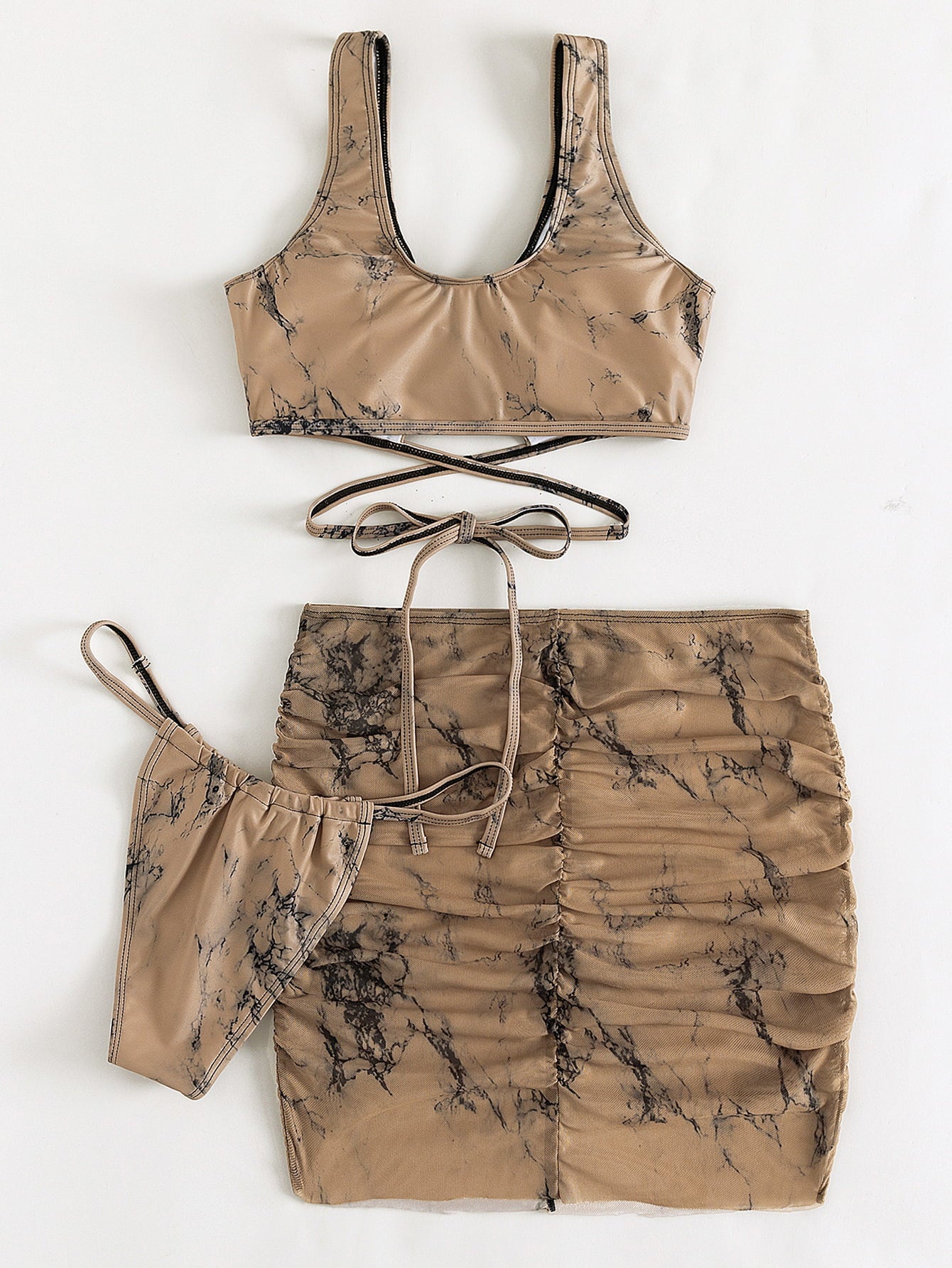 Tie-Dye Ruched Three-Piece Swimsuit