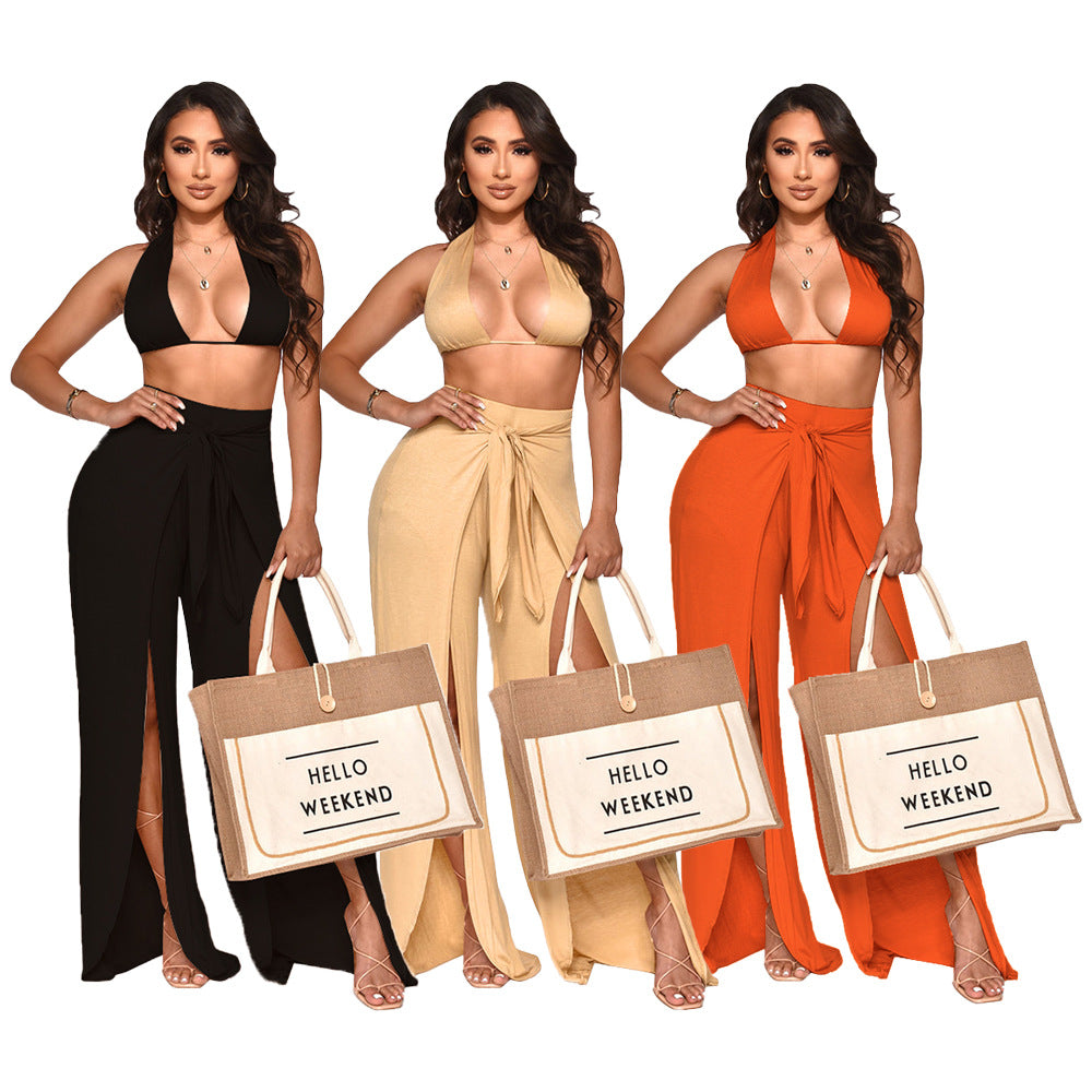 Women's Neck-hanging Solid Color Two Piece Set
