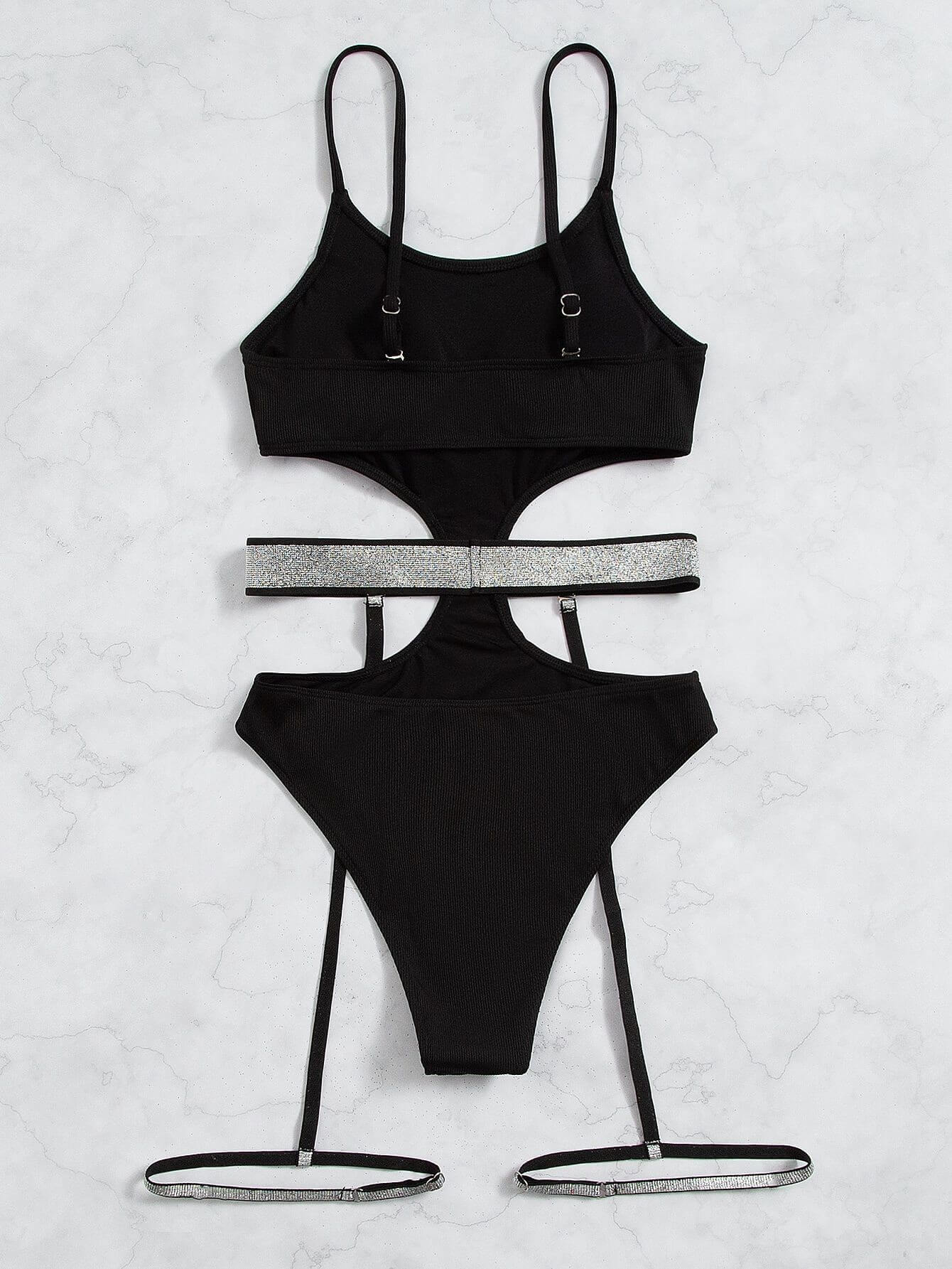 Glitter Cutout Spaghetti Strap One-Piece Swimsuit