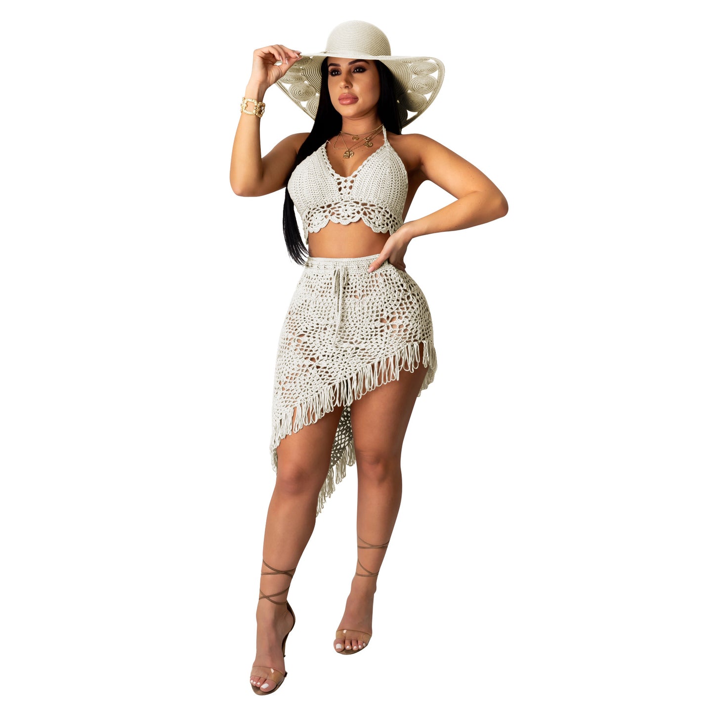 Women's Crochet Tassel Two Piece Set