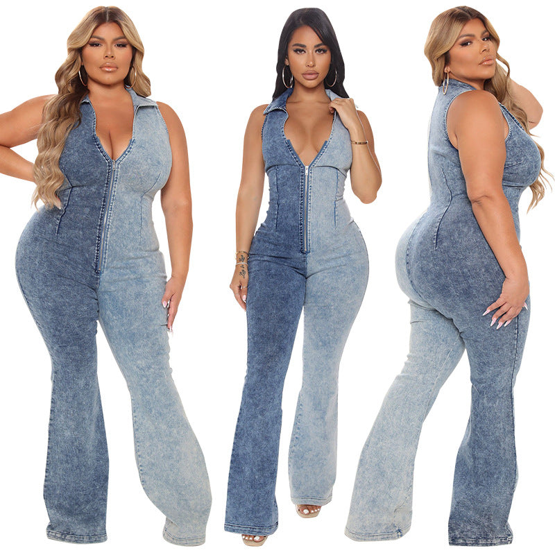 Women's Fashionable Two Tone Denim Jumpsuit