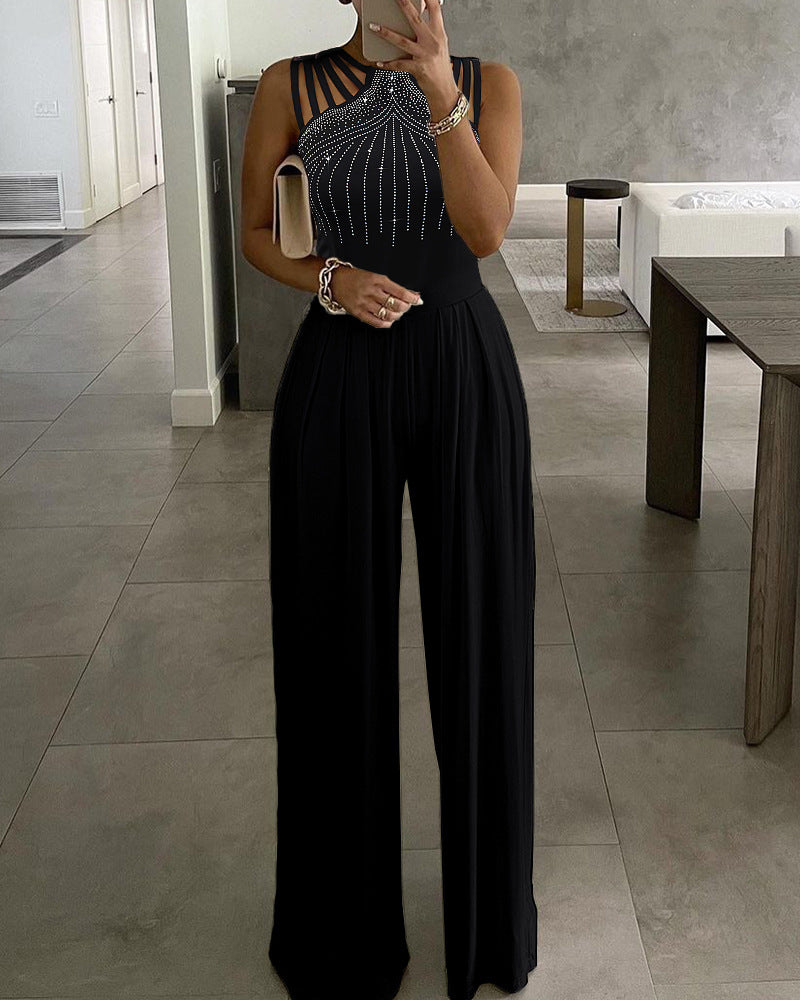 Women's Rivet Elegant Hollow Wide Leg Jumpsuit