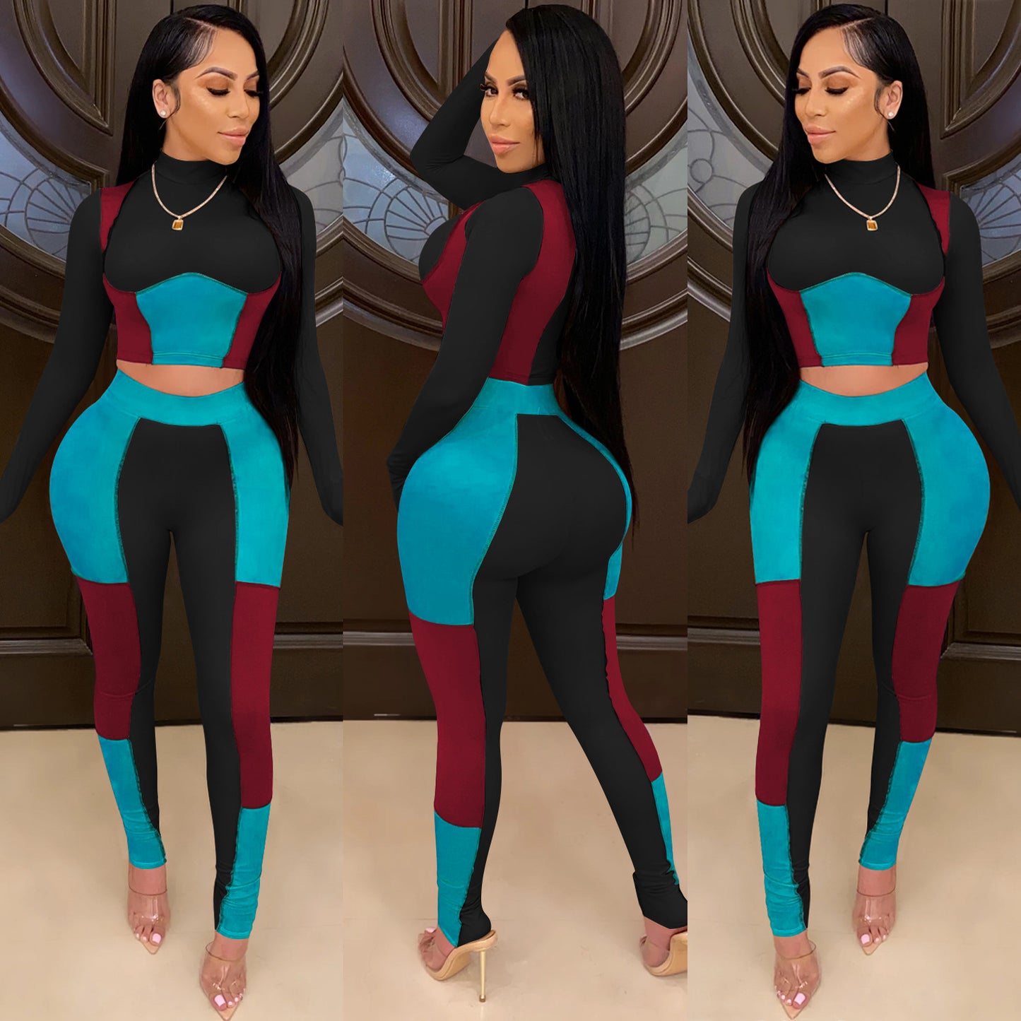Women's Solid Color Slim Fit Sheath Sexy Tight Two-piece Suit