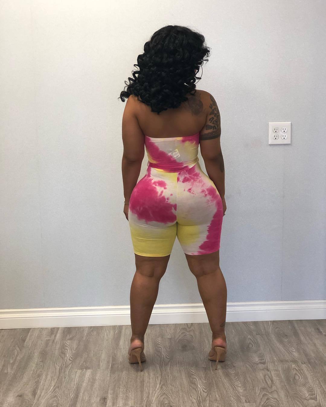 "Tie-dyed chest-wrap jumpsuit"