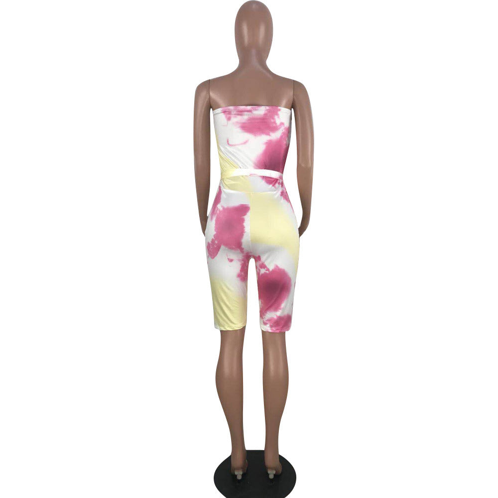 "Tie-dyed chest-wrap jumpsuit"
