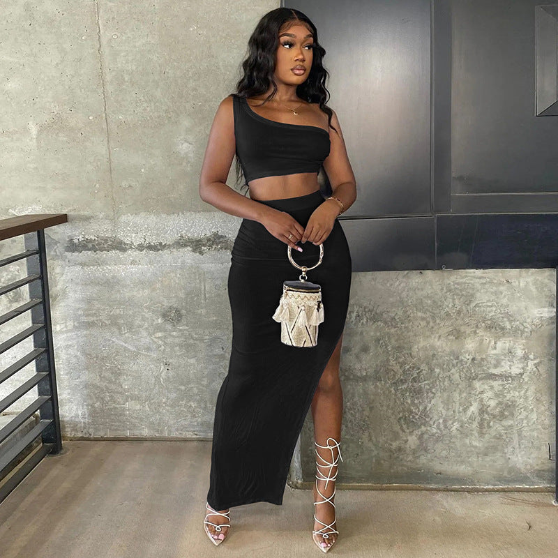 Women's Summer New Fashion One Shoulder Vest Skirt Set