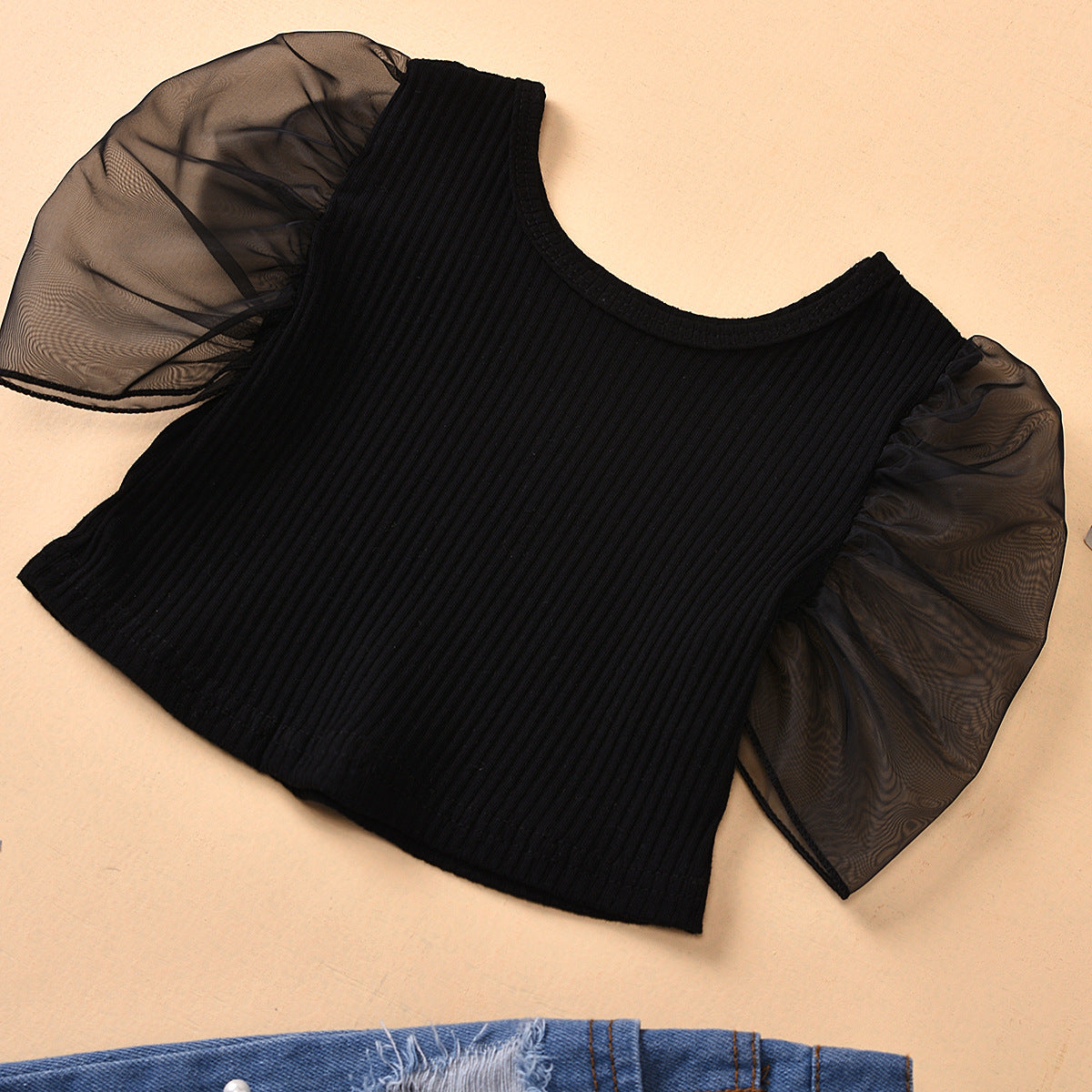 Girls Embellished Raw Edge Jeans and Shirt Set