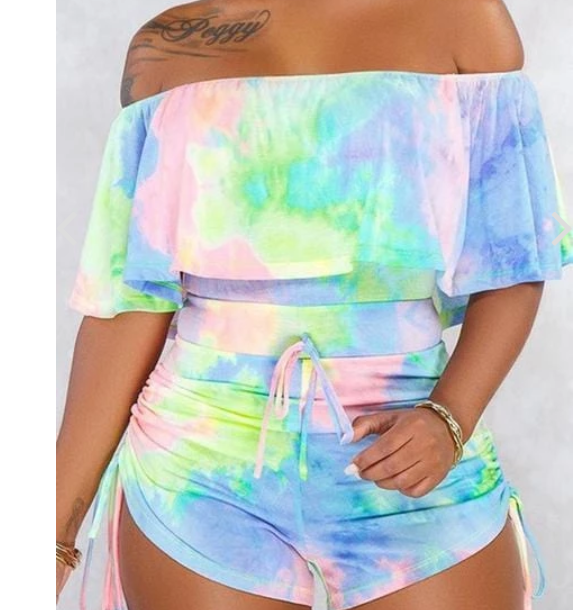Ruffled Tie Dye Camouflage Printed Romper