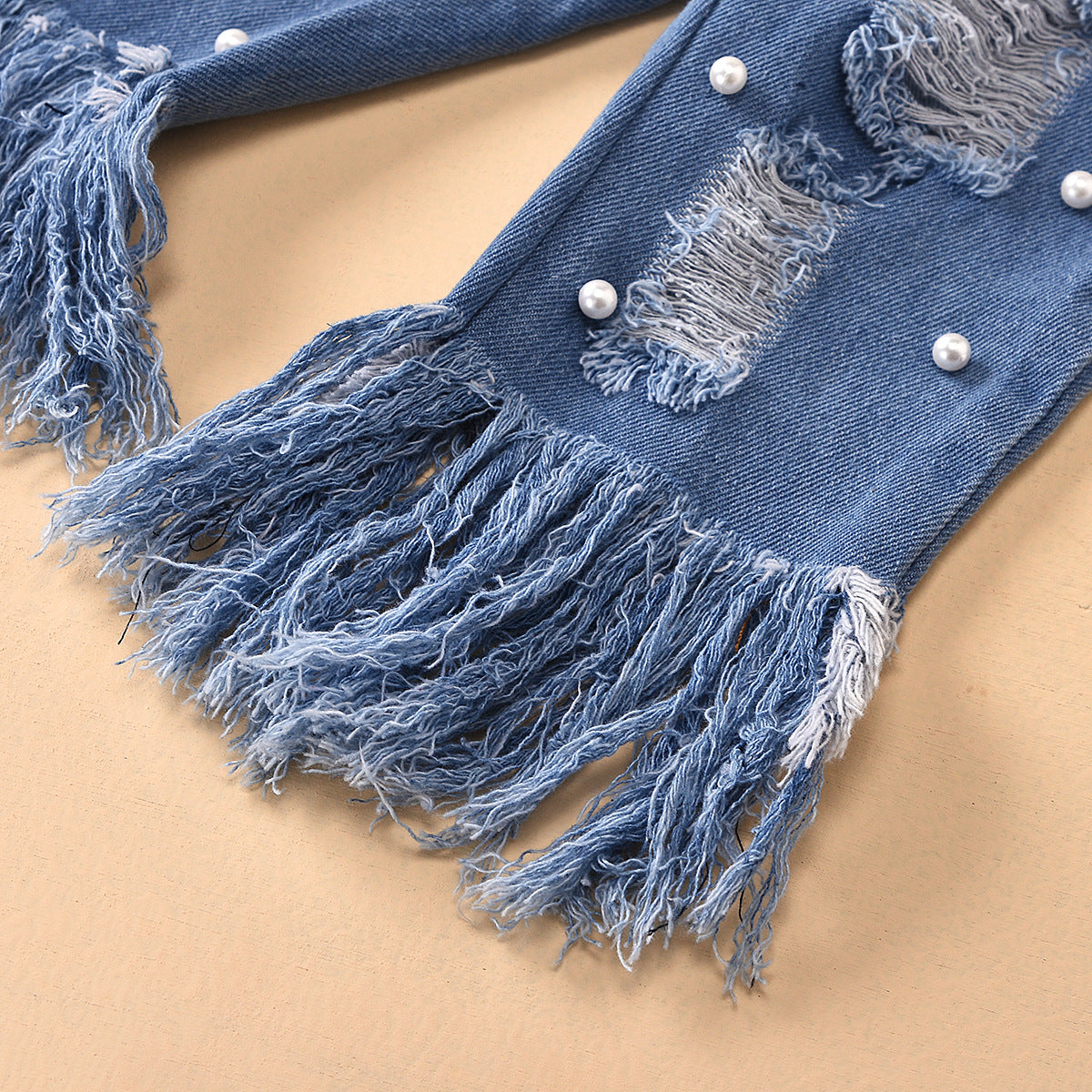 Girls Embellished Raw Edge Jeans and Shirt Set