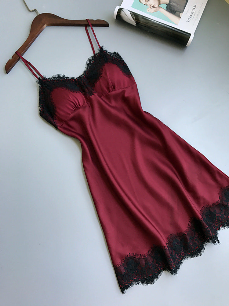 V-neck Lace Hem Strap Nightgown
