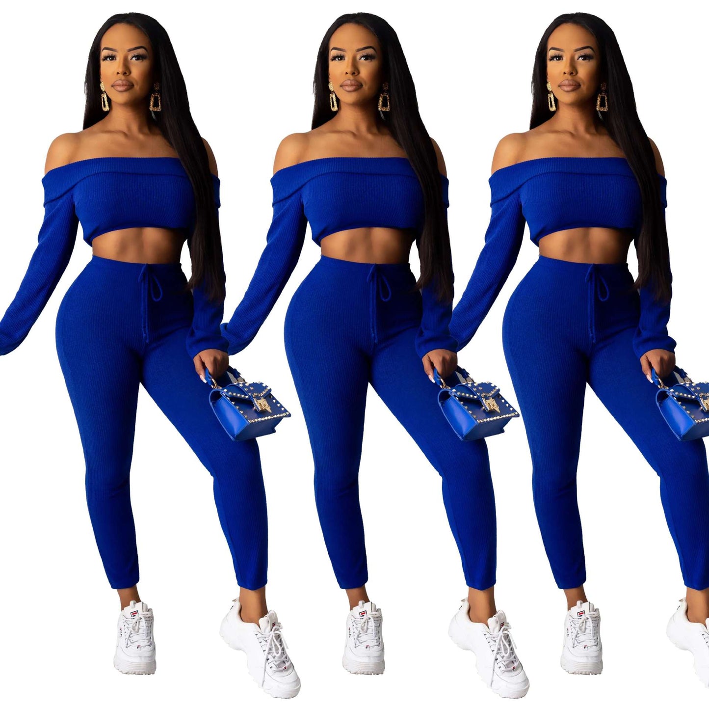 One-piece shoulder fold collar two-piece set
