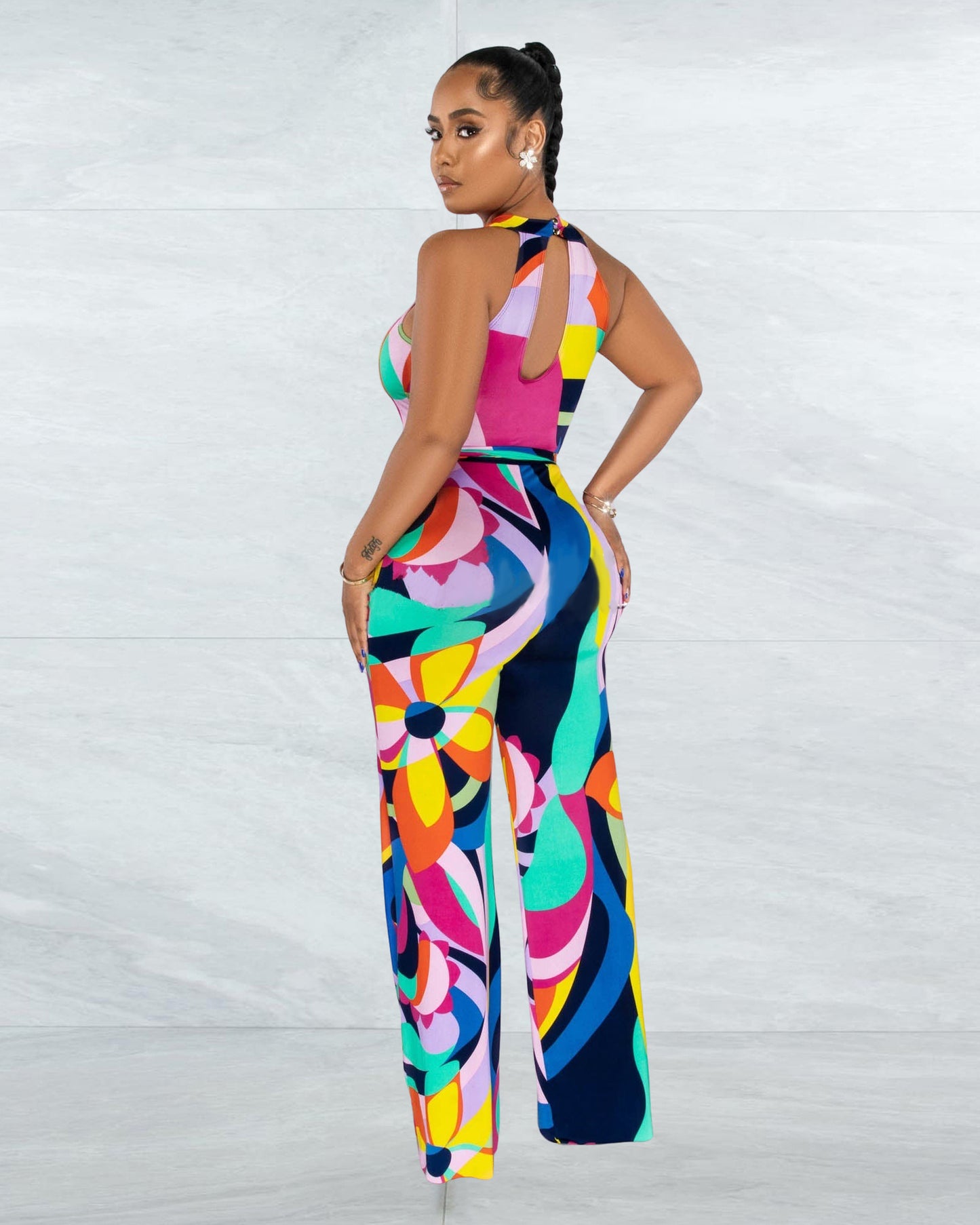 Women's Multicolor Sleeveless Print Sexy Jumpsuit
