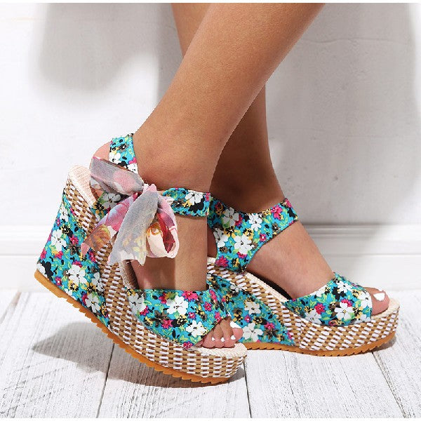 Bohemian Floral Wedge Heel Sandals