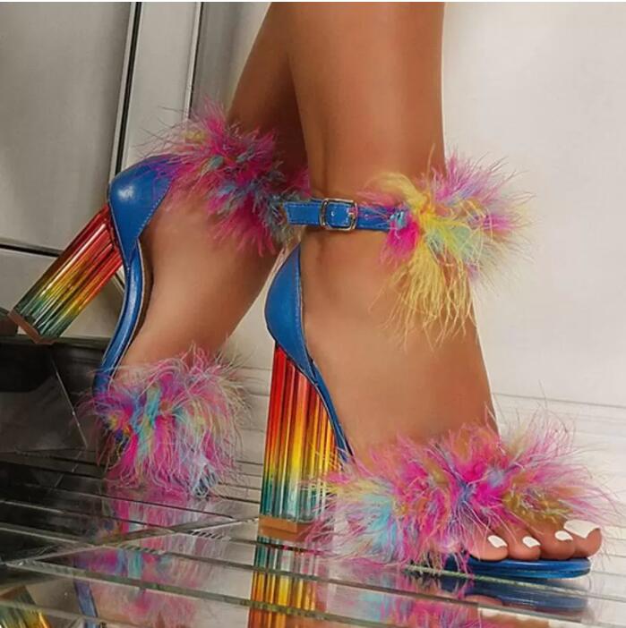 New Summer Fashion Rainbow Crystal Heels