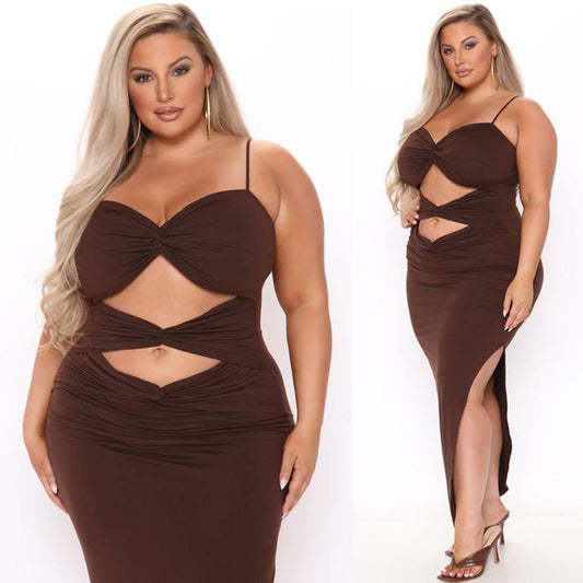 Women's Hollow Solid Color Suspender Dress