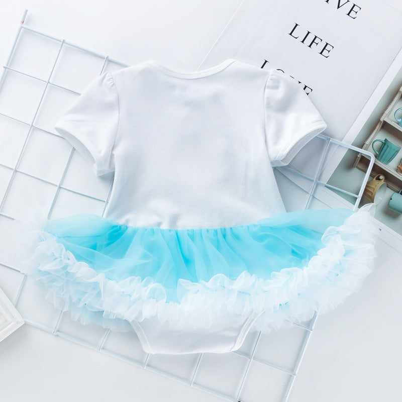 Infant Girl Skirt Easter Short Sleeved Cartoon Rabbit Mesh Skirt