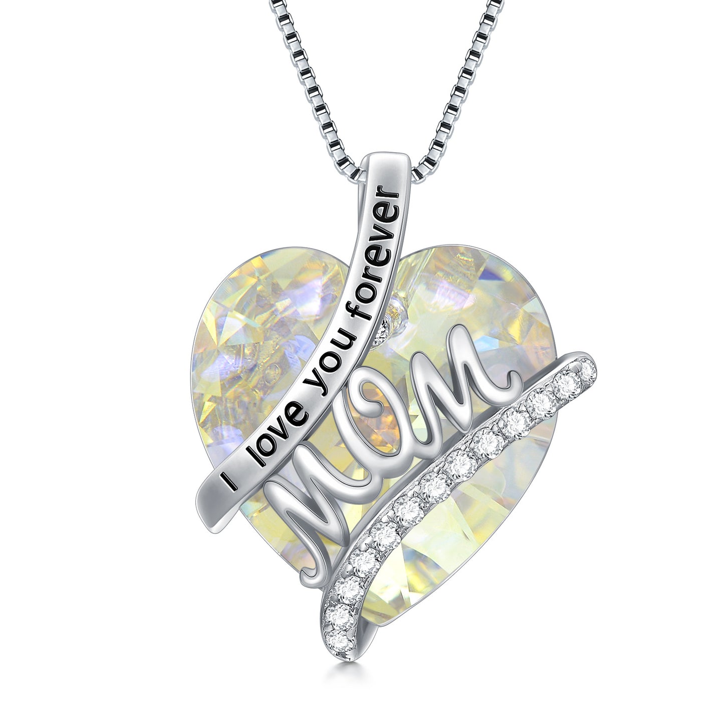 Gifts For Mom Sterling Silver Mom Necklace With Heart Birthstone Crystal Mother's Day Christmas Jewelry Gifts For Mother