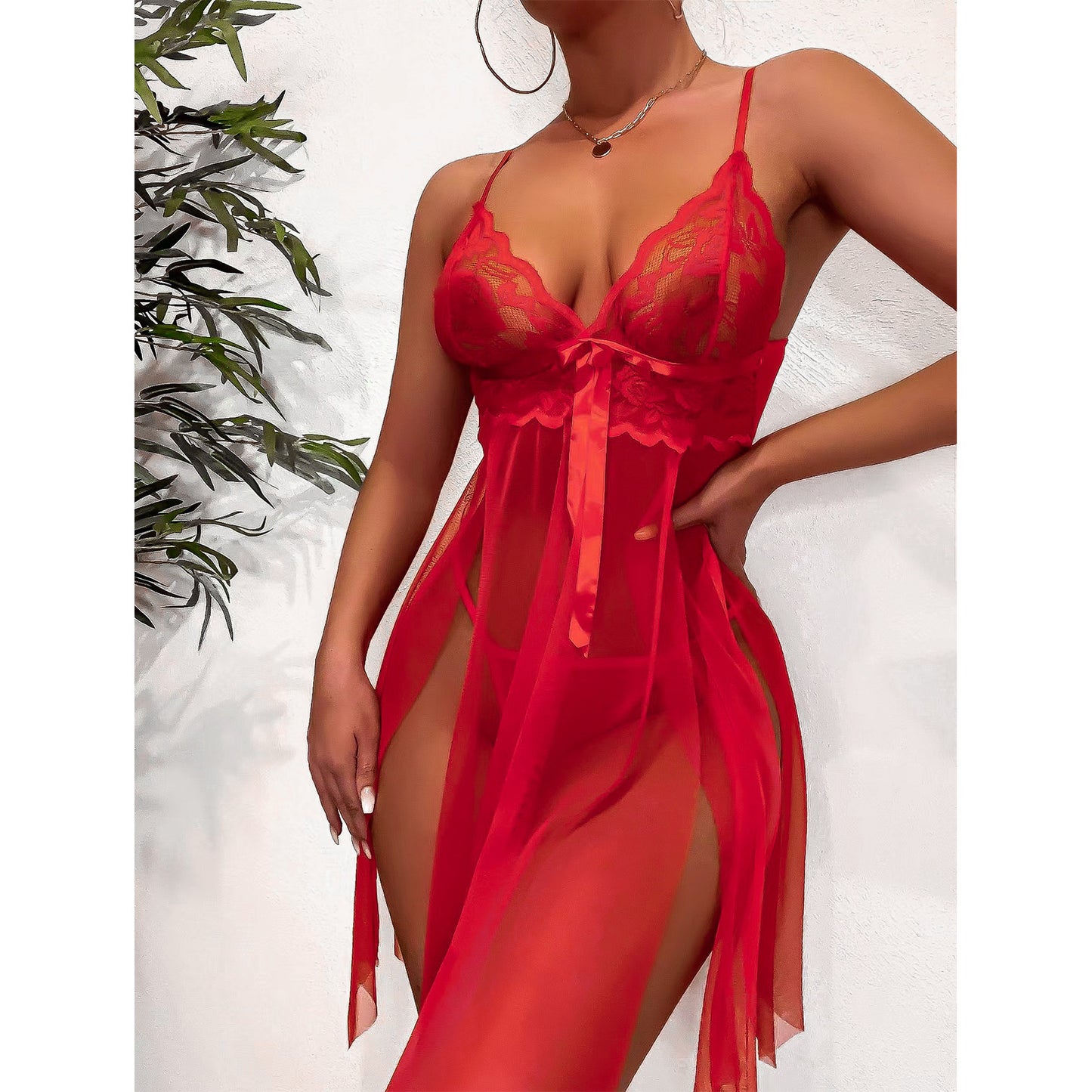 New Style Red Suspender Skirt Mesh Set