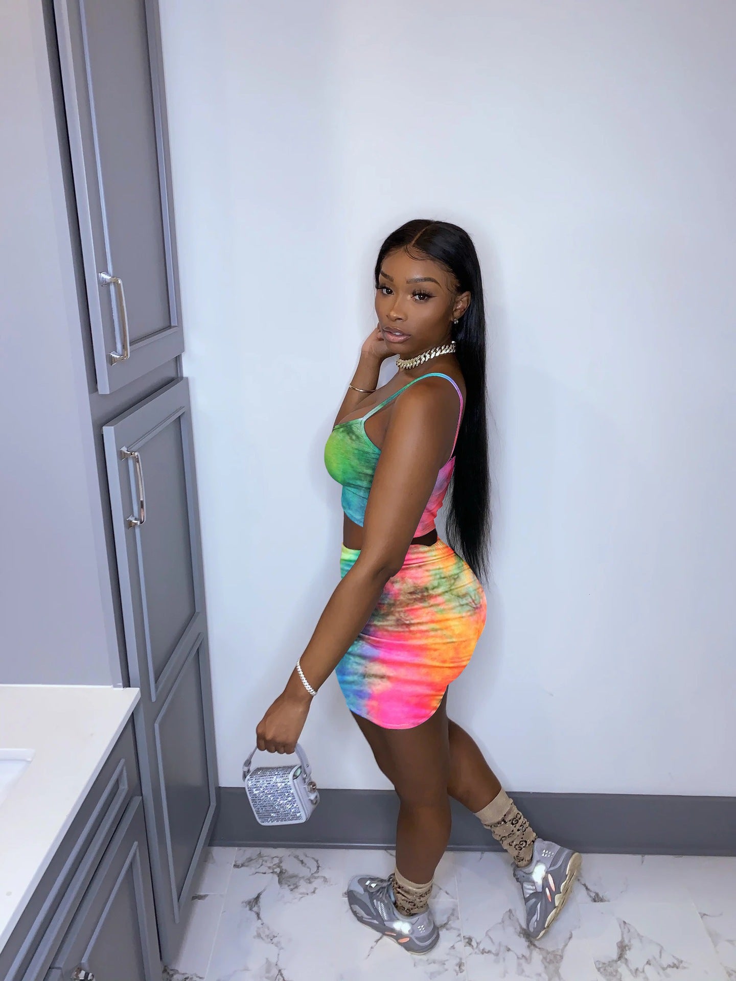 Fashion Print Crop Tank Top & Shorts Sexy Two-Piece Set