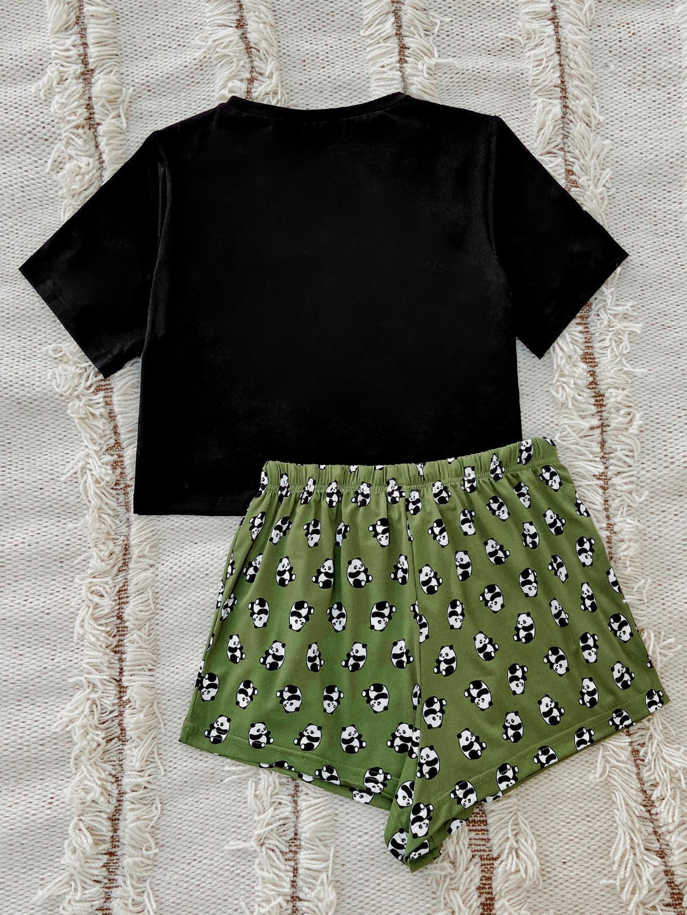 "Friday" Graphic Tee and Panda Print Shorts Lounge Set