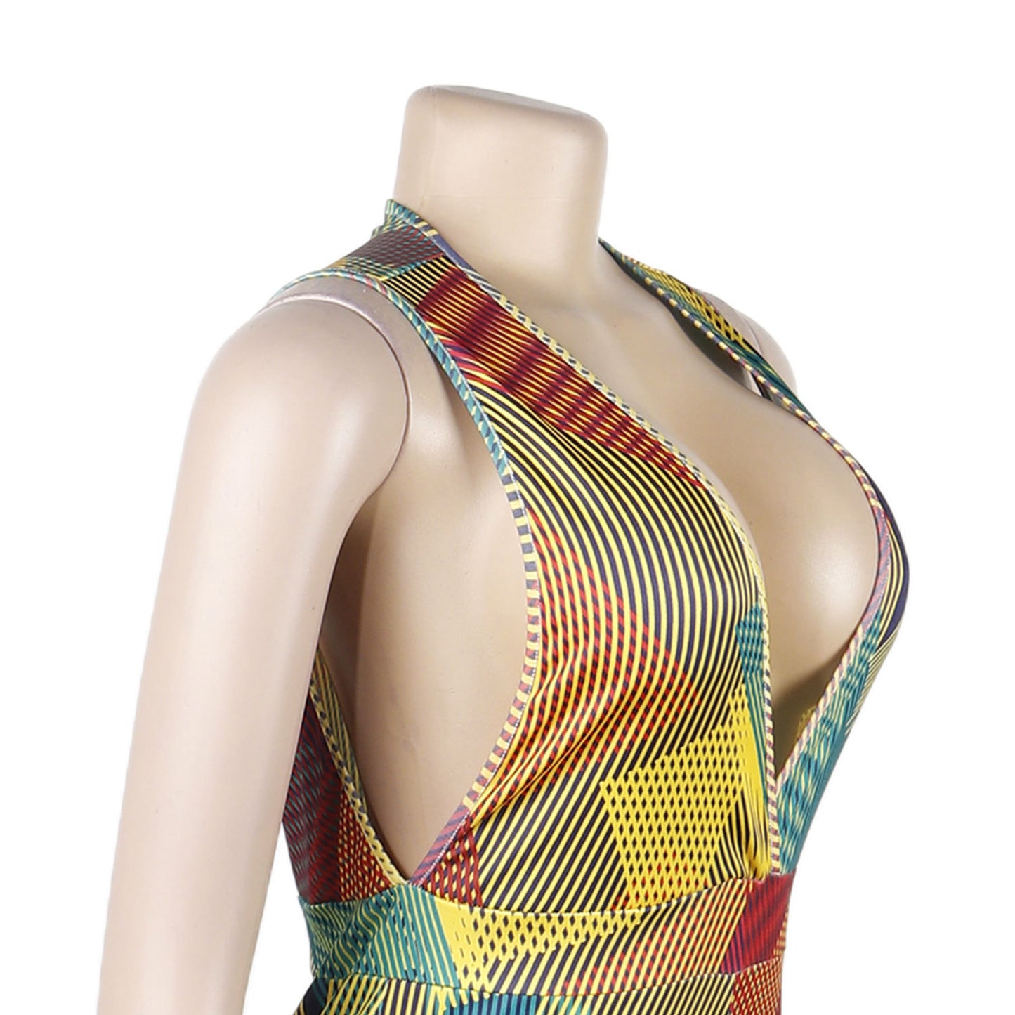 Sexy Deep V Stripe Digital Printing One-piece Jumpsuit