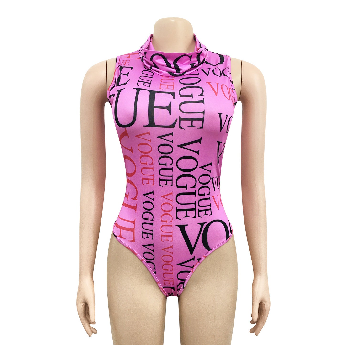 "Vogue" Fashion High Collar Full Letter Print Sleeveless Romper