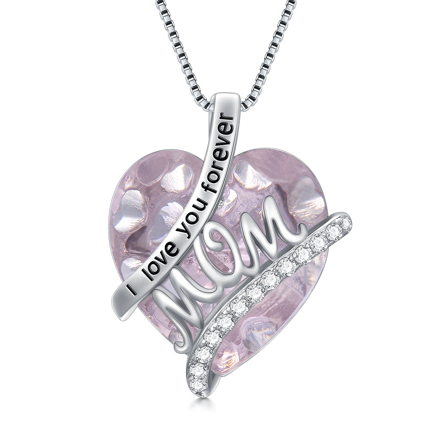 Gifts For Mom Sterling Silver Mom Necklace With Heart Birthstone Crystal Mother's Day Christmas Jewelry Gifts For Mother