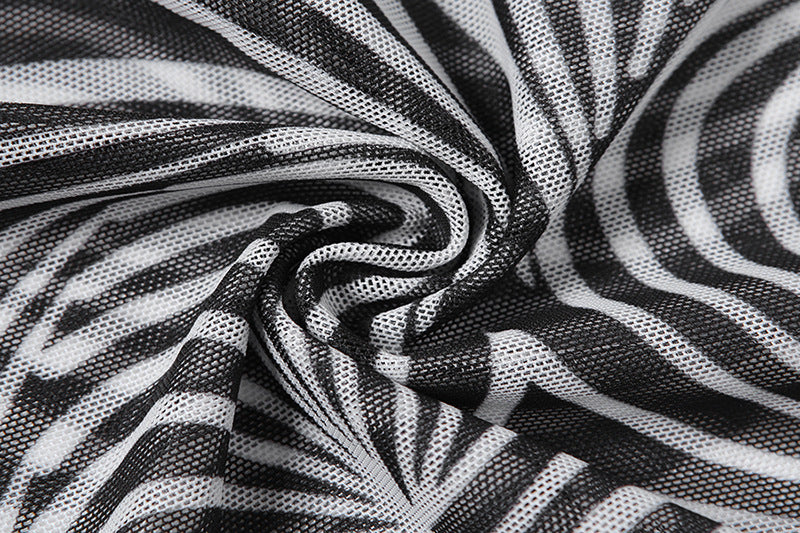 Zebra Pattern Sexy Mesh Printed Bodysuit Jumpsuit Set