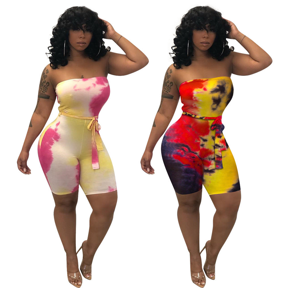 "Tie-dyed chest-wrap jumpsuit"
