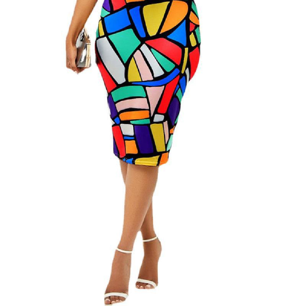 "Living Color" Women's Printed And Dyed Milk Silk Round Neck A-line Dress
