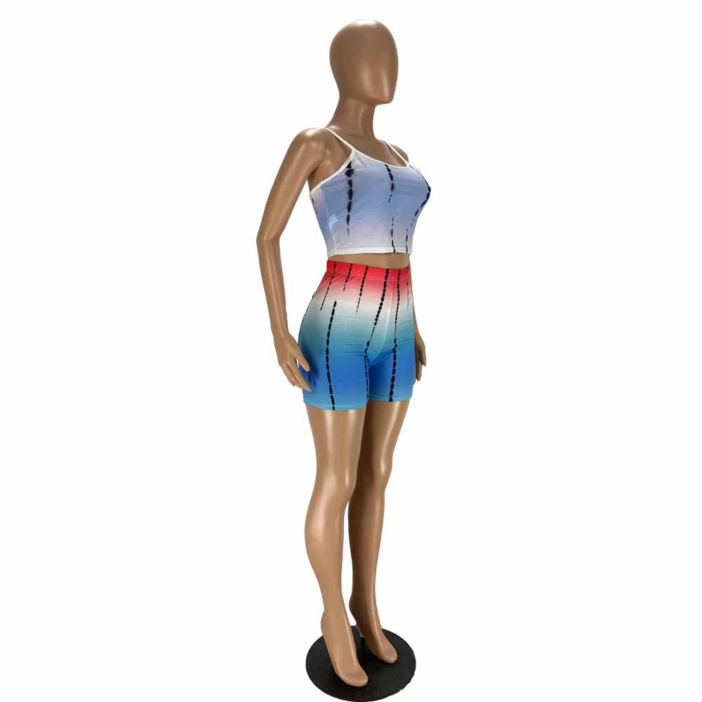 Fashion Print Crop Tank Top & Shorts Sexy Two-Piece Set