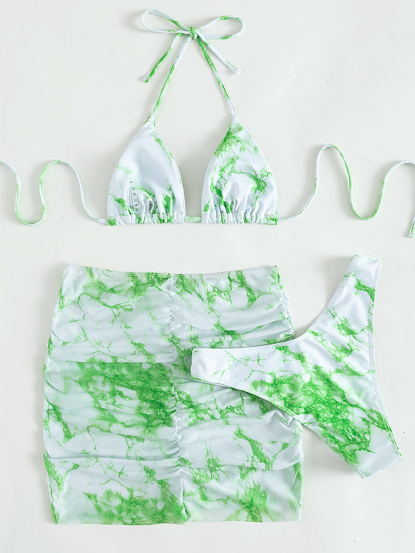 Tie-Dye Halter Neck Ruched Three-Piece Swimsuit