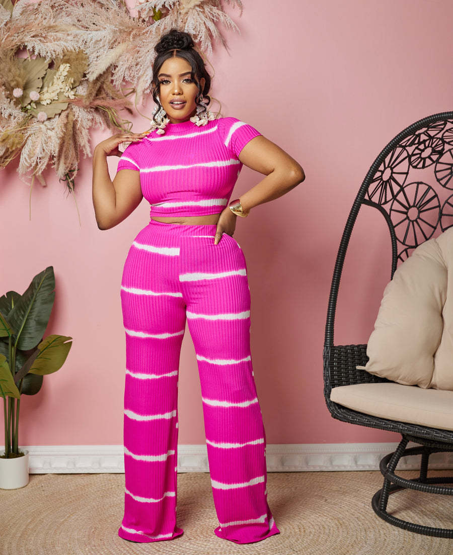 Striped Printed Sunken Stripe Wide Leg Matching Two Piece Set