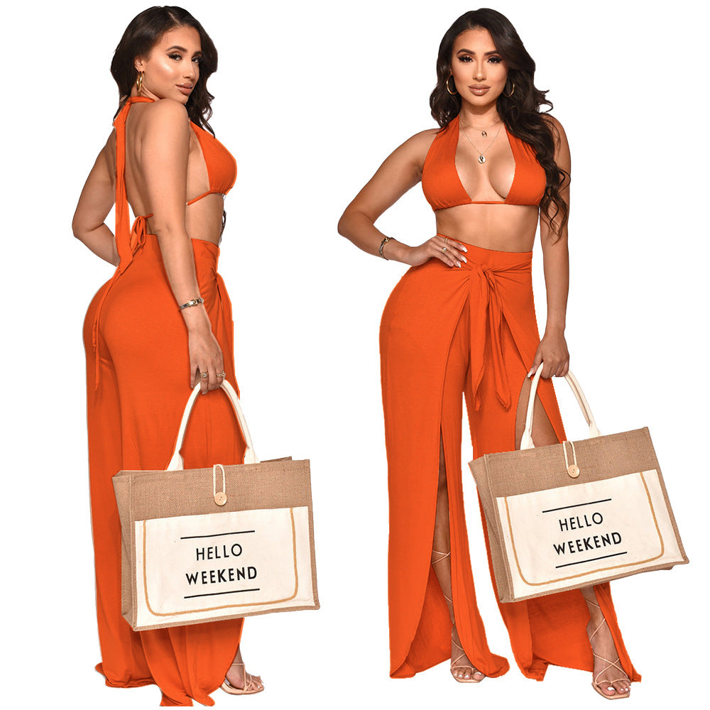 Women's Neck-hanging Solid Color Two Piece Set