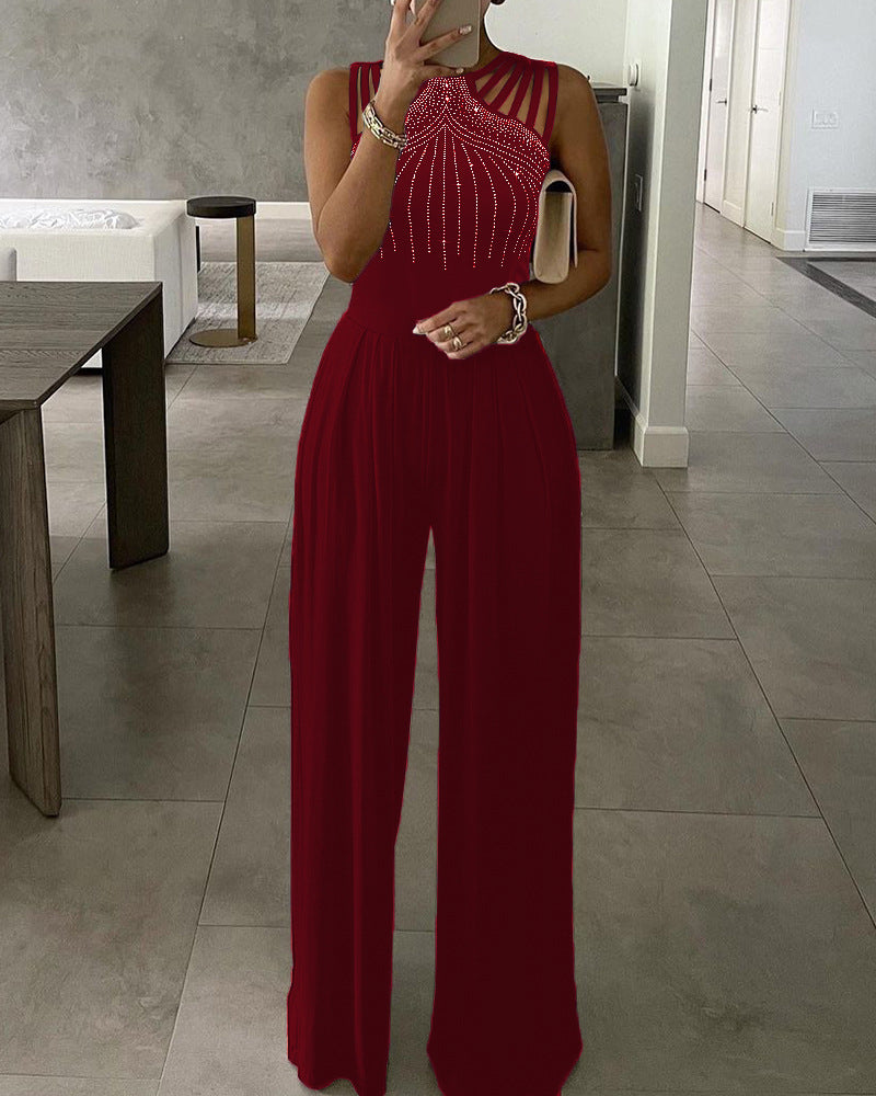 Women's Rivet Elegant Hollow Wide Leg Jumpsuit
