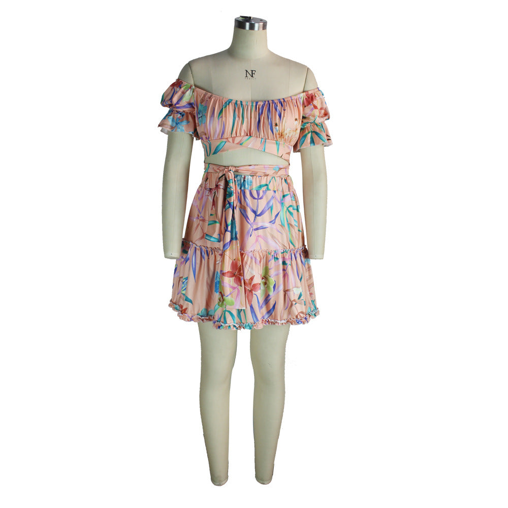 Women's Lace-Up Floral V-Neck Two Piece Set