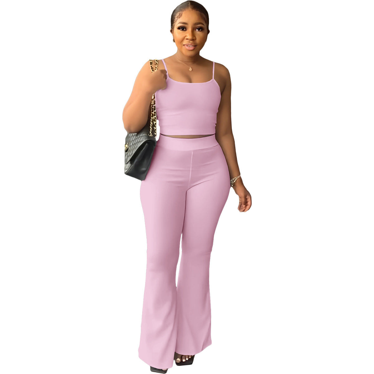 Women's Solid Color Sling Bell-Bottom Pants Fashion Two Piece Set