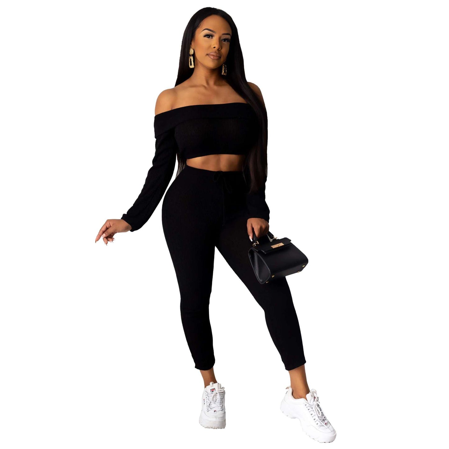 One-piece shoulder fold collar two-piece set