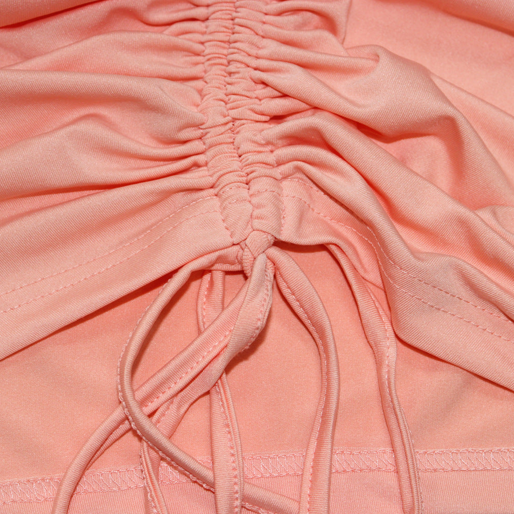 Vest Drawstring Pleated Sleeveless Backless Two Piece Skirt Set
