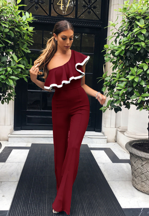 "Ruffle My Feathers" Women's Ruffled Top Sexy Flared Leg Jumpsuit