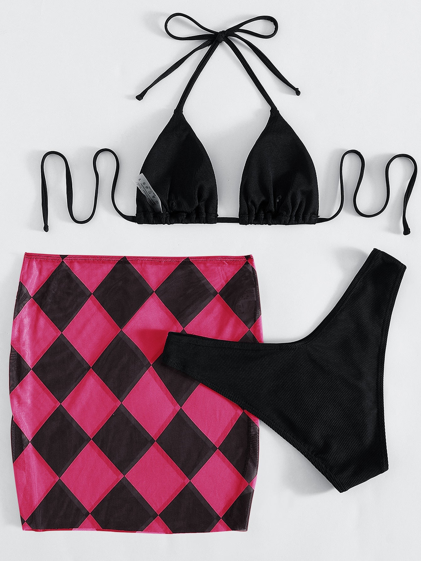 Argyle Halter Neck Three-Piece Swimsuit