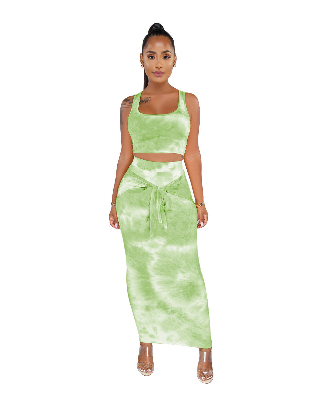 Women's Tie-dye Sexy Shirt and Skirt Set