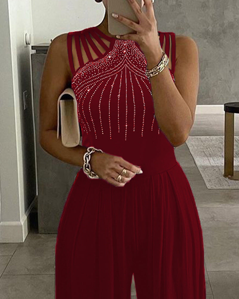 Women's Rivet Elegant Hollow Wide Leg Jumpsuit