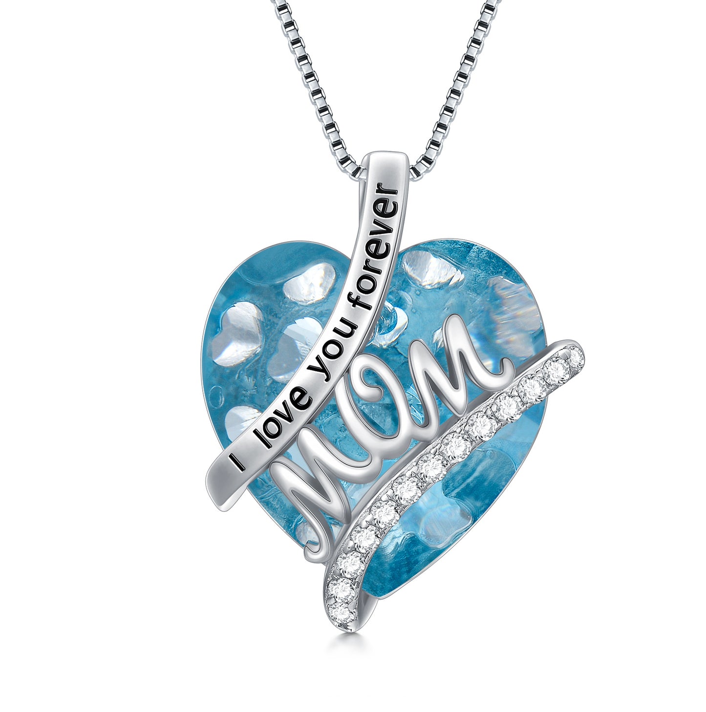 Gifts For Mom Sterling Silver Mom Necklace With Heart Birthstone Crystal Mother's Day Christmas Jewelry Gifts For Mother