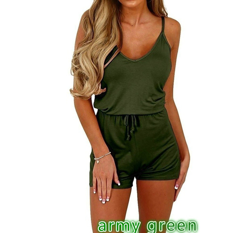 Sleeveless Lace-Up Shorts Women's Romper