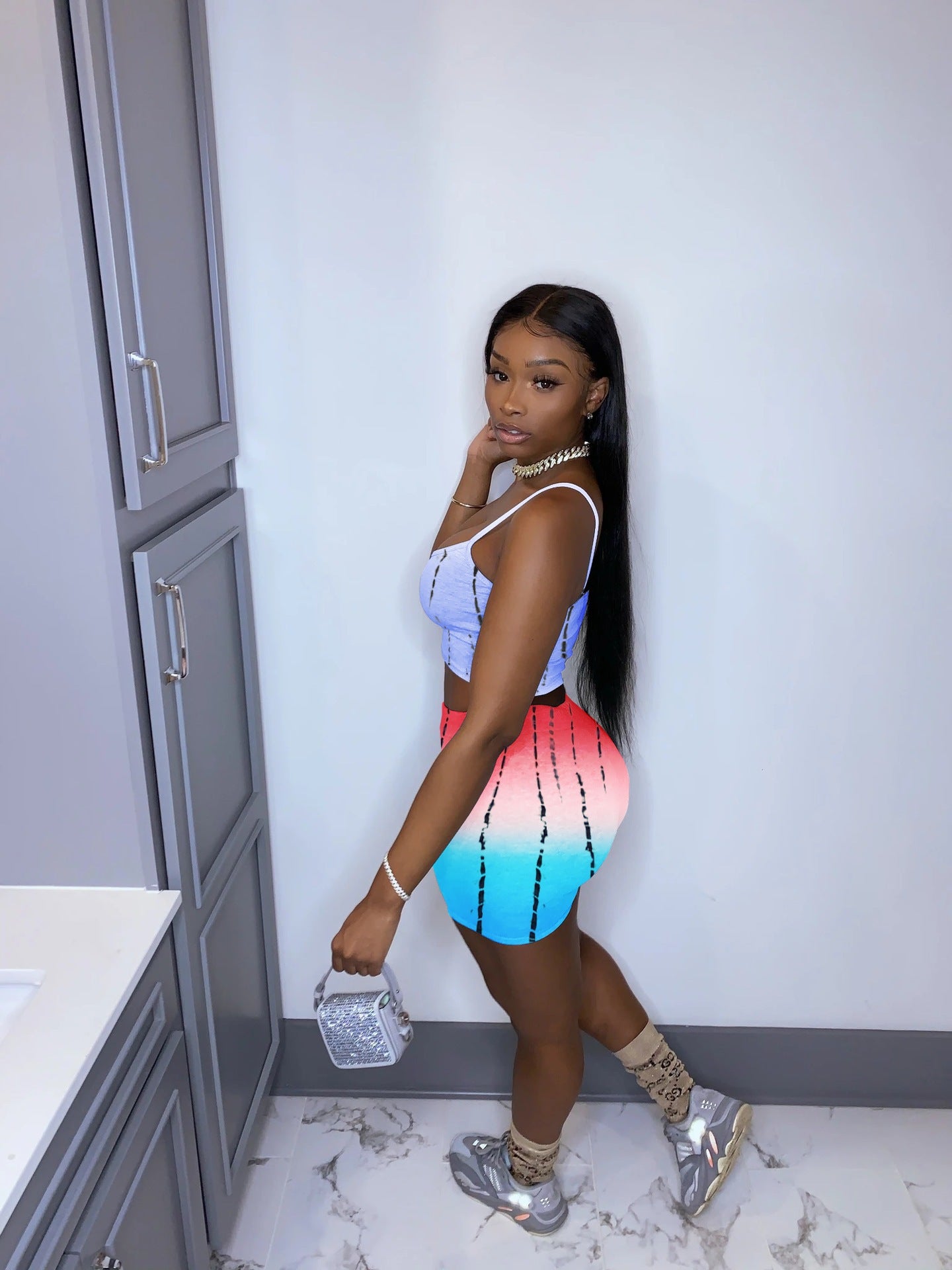 Fashion Print Crop Tank Top & Shorts Sexy Two-Piece Set