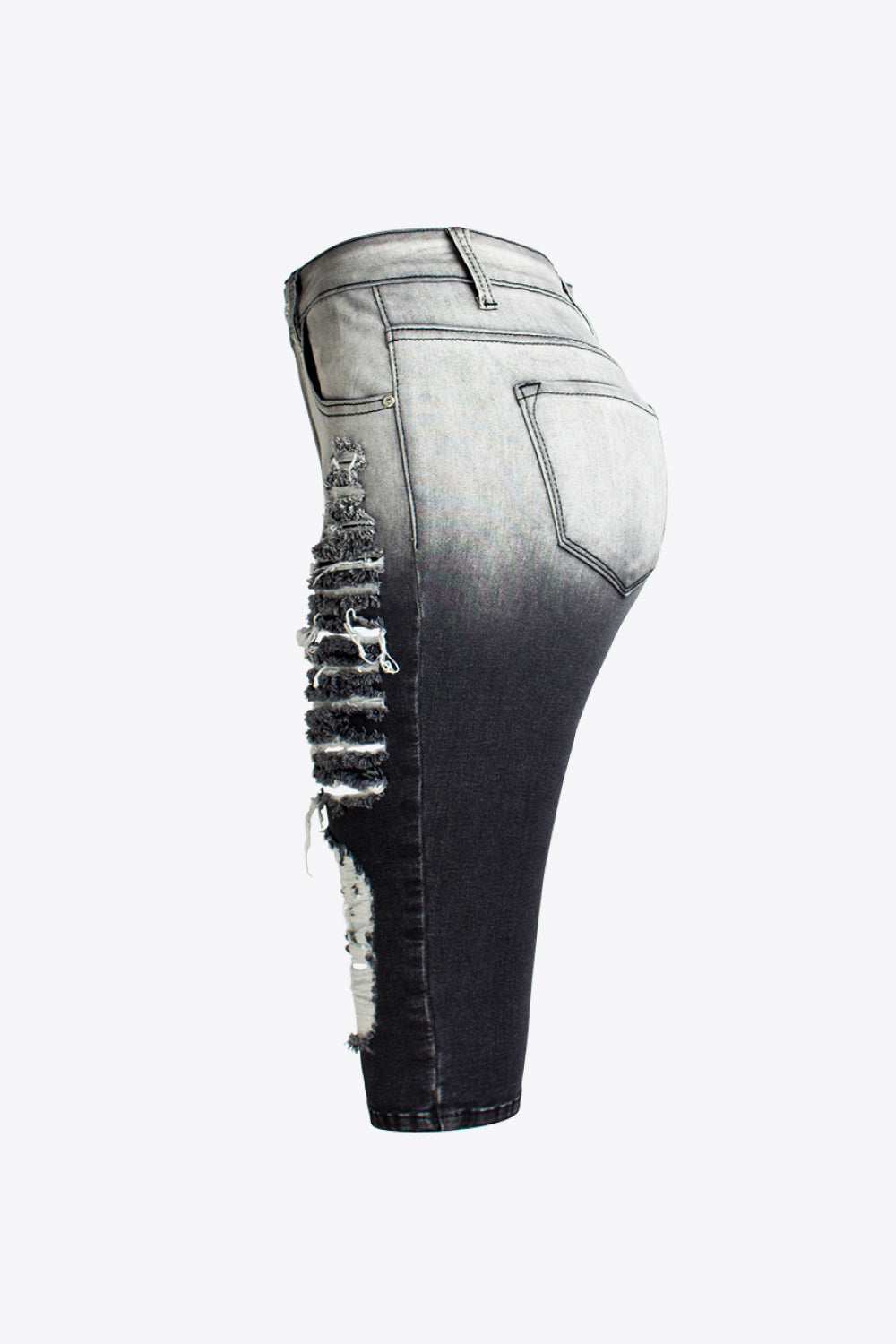 Gradient Distressed Denim Biker Shorts