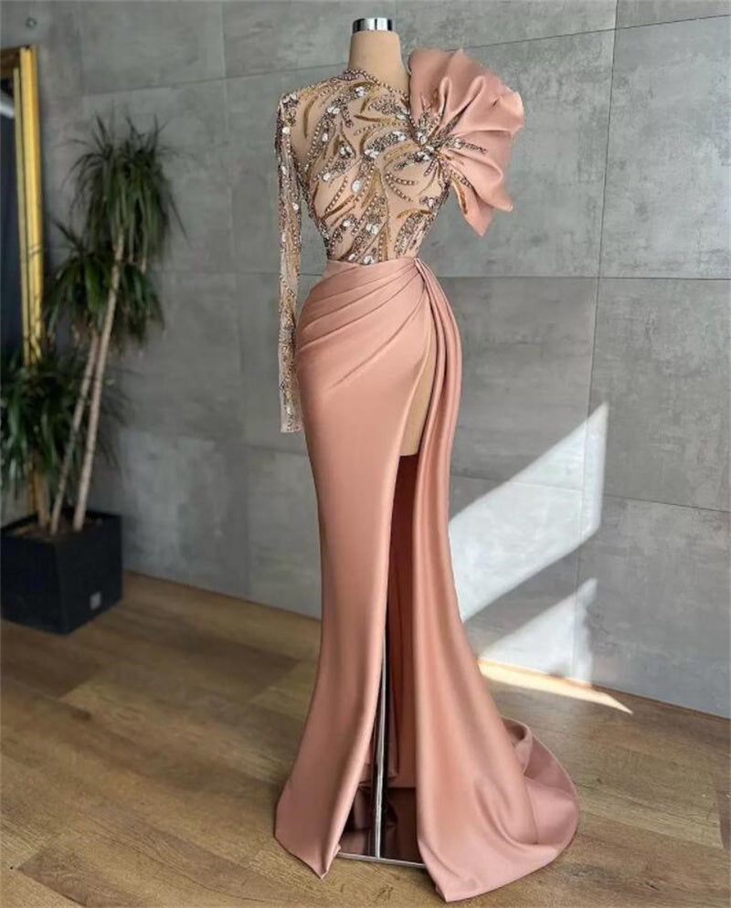Women's Long Sleeve Sequin High Split Dress