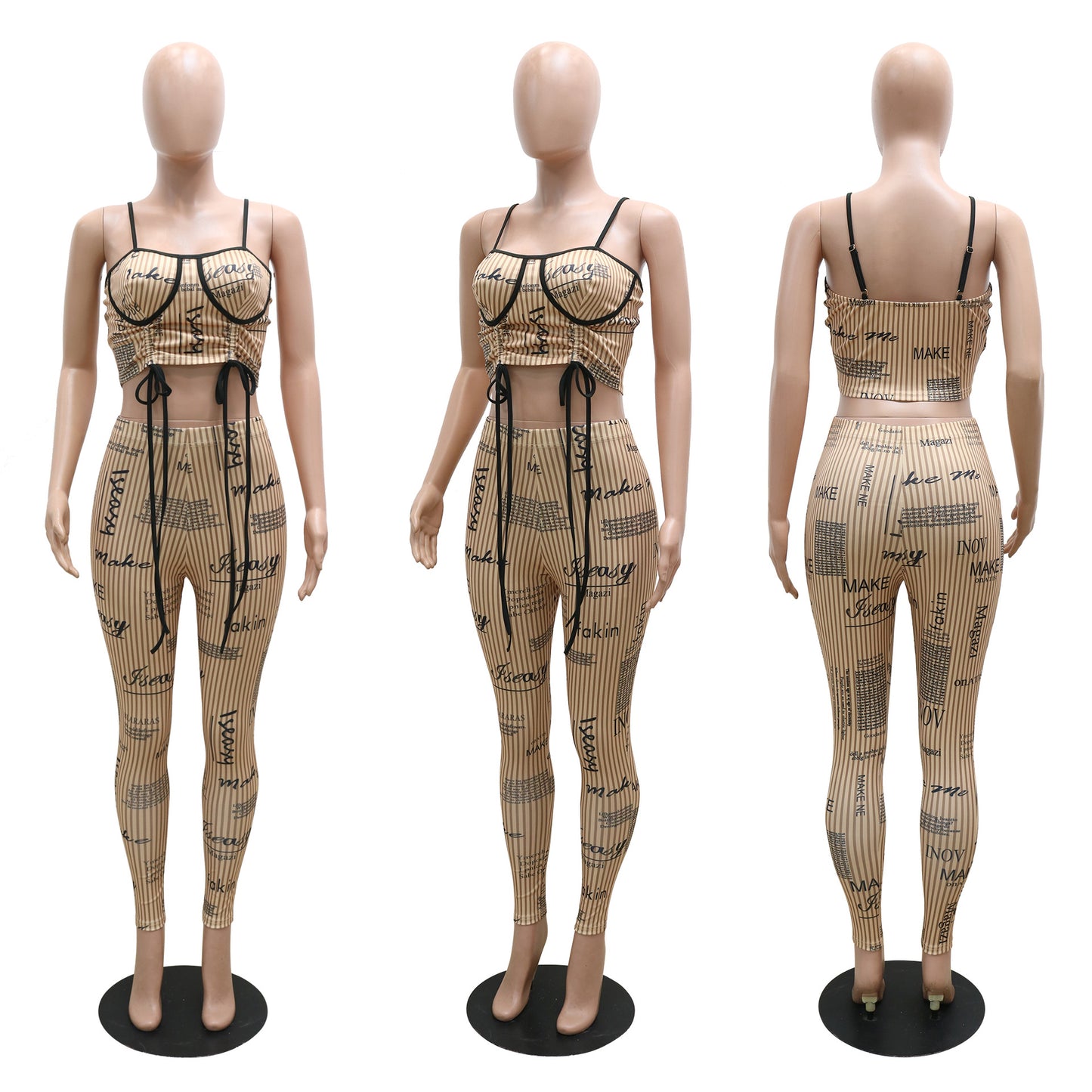 "Fashion Printed Suit With Sling Wrapped Chest Top And Leggings"